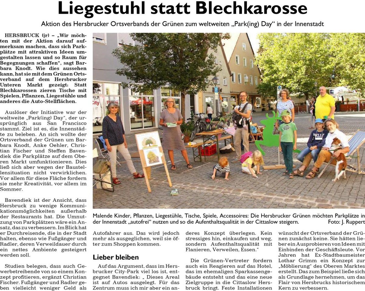 "Bericht der Hersbrucker Zeitung über den Parking Day am 18. September 2020